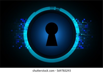 Safety concept, Closed Padlock on digital, cyber security, Blue abstract hi speed internet technology background illustration. key. vector