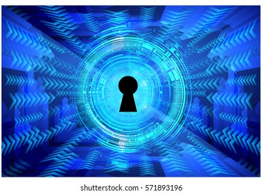 Safety concept, Closed Padlock on digital, cyber security, Blue abstract hi speed internet technology background illustration. key vector