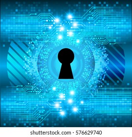 Safety concept, Closed Padlock on digital, cyber security, Blue abstract hi speed internet technology background illustration. key vector