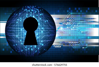 Safety concept, Closed Padlock on digital, cyber security, Blue abstract hi speed internet technology background illustration. key vector