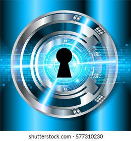 Safety concept, Closed Padlock on digital, cyber security, Blue abstract hi speed internet technology background illustration. key vector