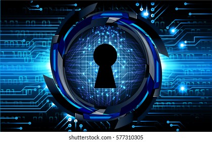 Safety concept, Closed Padlock on digital, cyber security, Blue abstract hi speed internet technology background illustration. key vector