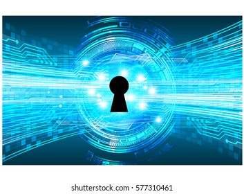 Safety concept, Closed Padlock on digital, cyber security, Blue abstract hi speed internet technology background illustration. key vector