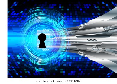 Safety concept, Closed Padlock on digital, cyber security, Blue abstract hi speed internet technology background illustration. key vector