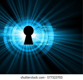 Safety concept, Closed Padlock on digital, cyber security, Blue abstract hi speed internet technology background illustration. key vector