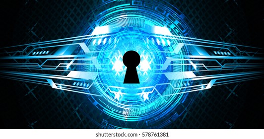 Safety concept, Closed Padlock on digital, cyber security, Blue abstract hi speed internet technology background illustration. key vector