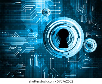 Safety concept, Closed Padlock on digital, cyber security, Blue abstract hi speed internet technology background illustration. key vector