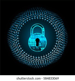 Safety concept, Closed Padlock on digital, cyber security, Blue abstract hi speed internet technology background illustration. key vector