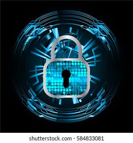 Safety concept, Closed Padlock on digital, cyber security, Blue abstract hi speed internet technology background illustration. key vector