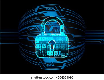 Safety concept, Closed Padlock on digital, cyber security, Blue abstract hi speed internet technology background illustration. key vector