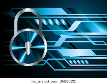 Safety concept, Closed Padlock on digital, cyber security, Blue abstract hi speed internet technology background illustration. key vector