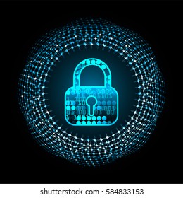 Safety concept, Closed Padlock on digital, cyber security, Blue abstract hi speed internet technology background illustration. key vector