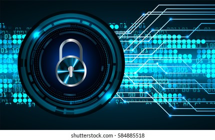 Safety concept, Closed Padlock on digital, cyber security, Blue abstract hi speed internet technology background illustration. key vector