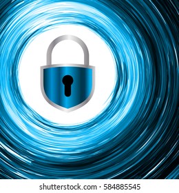 Safety concept, Closed Padlock on digital, cyber security, Blue abstract hi speed internet technology background illustration. key vector