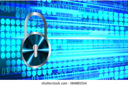 Safety concept, Closed Padlock on digital, cyber security, Blue abstract hi speed internet technology background illustration. key vector