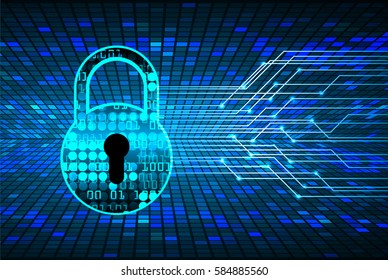 Safety concept, Closed Padlock on digital, cyber security, Blue abstract hi speed internet technology background illustration. key vector