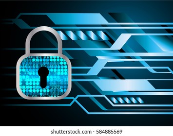 Safety concept, Closed Padlock on digital, cyber security, Blue abstract hi speed internet technology background illustration. key vector