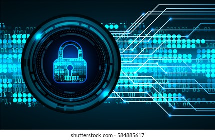 Safety concept, Closed Padlock on digital, cyber security, Blue abstract hi speed internet technology background illustration. key vector