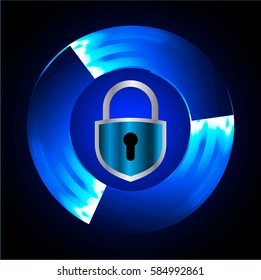 Safety concept, Closed Padlock on digital, cyber security, Blue abstract hi speed internet technology background illustration. key vector