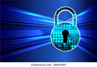 Safety concept, Closed Padlock on digital, cyber security, Blue abstract hi speed internet technology background illustration. key vector