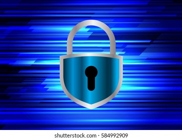Safety concept, Closed Padlock on digital, cyber security, Blue abstract hi speed internet technology background illustration. key vector