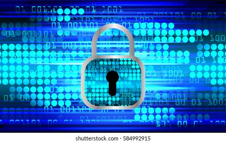 Safety concept, Closed Padlock on digital, cyber security, Blue abstract hi speed internet technology background illustration. key vector