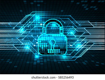 Safety concept, Closed Padlock on digital, cyber security, Blue abstract hi speed internet technology background illustration. key vector