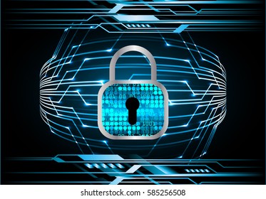 Safety concept, Closed Padlock on digital, cyber security, Blue abstract hi speed internet technology background illustration. key vector