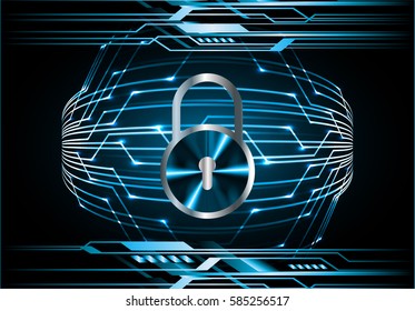 Safety concept, Closed Padlock on digital, cyber security, Blue abstract hi speed internet technology background illustration. key vector