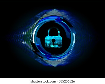 Safety concept, Closed Padlock on digital, cyber security, Blue abstract hi speed internet technology background illustration. key vector