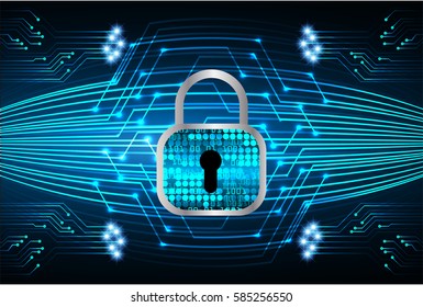 Safety concept, Closed Padlock on digital, cyber security, Blue abstract hi speed internet technology background illustration. key vector