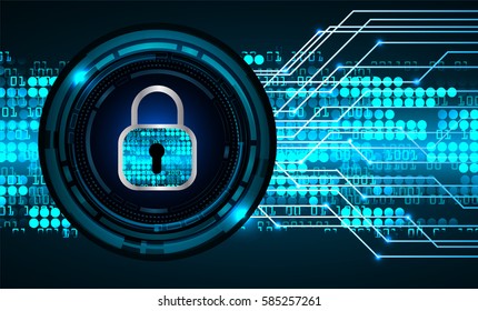 Safety concept, Closed Padlock on digital, cyber security, Blue abstract hi speed internet technology background illustration. key vector