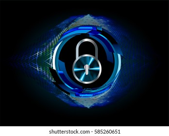 Safety concept, Closed Padlock on digital, cyber security, Blue abstract hi speed internet technology background illustration. key vector