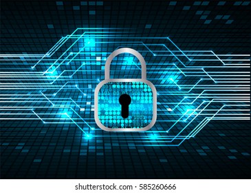 Safety concept, Closed Padlock on digital, cyber security, Blue abstract hi speed internet technology background illustration. key vector