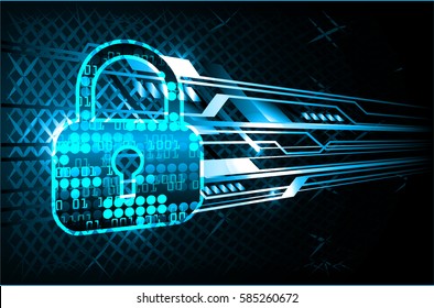 Safety concept, Closed Padlock on digital, cyber security, Blue abstract hi speed internet technology background illustration. key vector