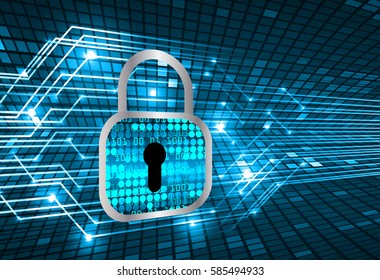 Safety concept, Closed Padlock on digital, cyber security, Blue abstract hi speed internet technology background illustration. key vector