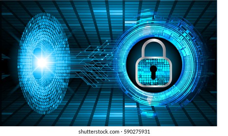 Safety concept, Closed Padlock on digital, cyber security, Blue abstract hi speed internet technology background illustration. key vector