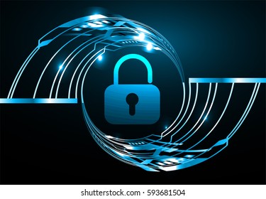 Safety concept, Closed Padlock on digital, cyber security, Blue abstract hi speed internet technology background illustration. key vector