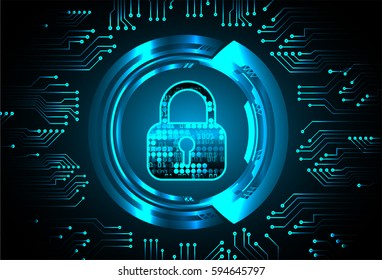 Safety concept, Closed Padlock on digital, cyber security, Blue abstract hi speed internet technology background illustration. key vector