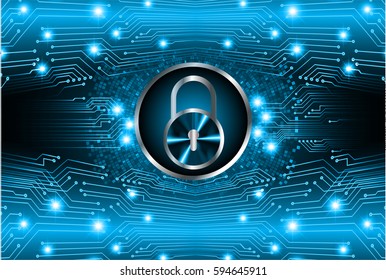 Safety concept, Closed Padlock on digital, cyber security, Blue abstract hi speed internet technology background illustration. key vector - Shutterstock ID 594645911