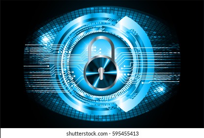 Safety concept, Closed Padlock on digital, cyber security, Blue abstract hi speed internet technology background illustration. key vector