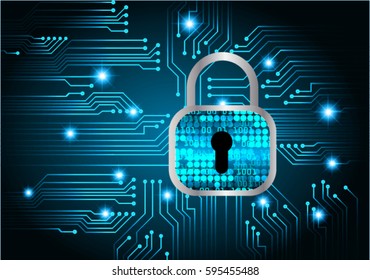 Safety concept, Closed Padlock on digital, cyber security, Blue abstract hi speed internet technology background illustration. key vector