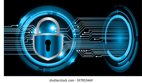 Safety concept, Closed Padlock on digital, cyber security, Blue abstract hi speed internet technology background illustration. key vector