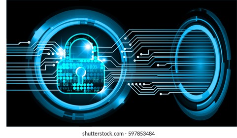 Safety concept, Closed Padlock on digital, cyber security, Blue abstract hi speed internet technology background illustration. key vector