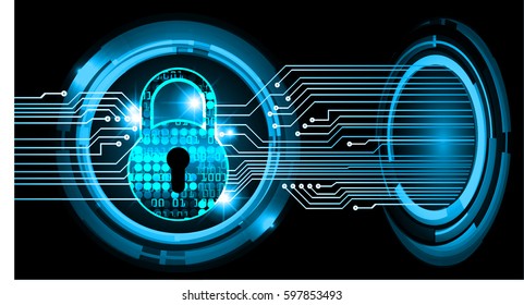 Safety concept, Closed Padlock on digital, cyber security, Blue abstract hi speed internet technology background illustration. key vector