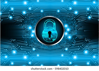 Safety concept, Closed Padlock on digital, security, Blue abstract hi speed internet technology background illustration. key vector. 