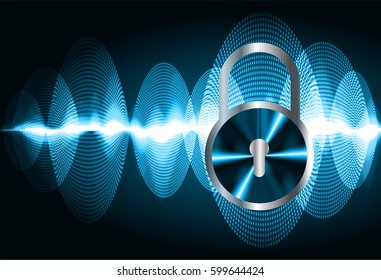 Safety concept, Closed Padlock on digital, security, Blue abstract hi speed internet technology background illustration. key vector. 