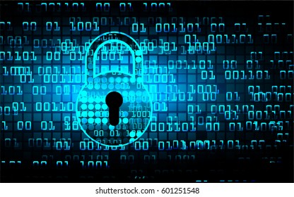 Safety concept, Closed Padlock on digital, cyber security, Blue abstract hi speed internet technology background illustration. key