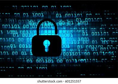 Safety concept, Closed Padlock on digital, cyber security, Blue abstract hi speed internet technology background illustration. key