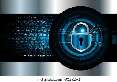 Safety concept, Closed Padlock on digital, cyber security, Blue abstract hi speed internet technology background illustration. key
